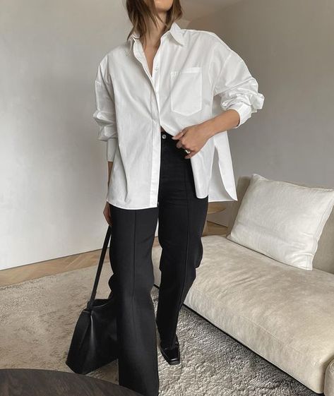 White Shirt Work Outfit, Basic Minimalist Outfit, White Collar Outfit, Long White Shirt Outfit, Outfit Minimalist, Split Long Dress, Fit Clothes, Work Fits, 2024 Style