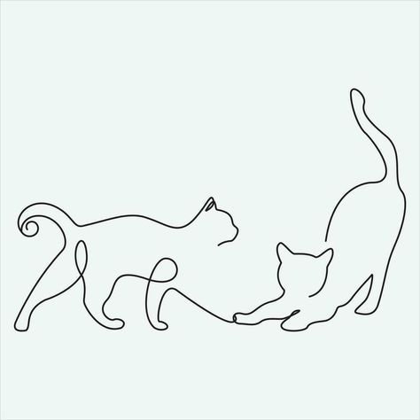 Continuous line hand drawing vector illustration cat art Cat Continuous Line Drawing, Wire Art Template, Small Cat Drawing, Two Cats Drawing, One Line Drawing Cat, Line Drawing Animal, Line Hand Drawing, Line Drawing Cat, Cat Line Drawing