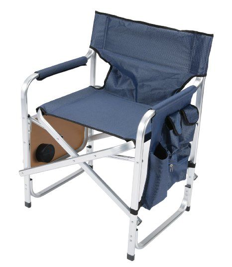 Faulkner Aluminum Director Chair with Folding Tray and Cup Holder, Blue Director Chair, Directors Chair, Historical Design, Bed Rails, Camping Chair, Camping Chairs, Hiking Equipment, Compact Storage, Comfortable Chair