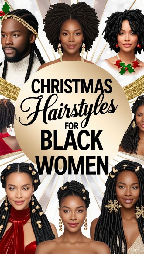 christmas hairstyles for black women Holiday Hairstyles For Black Women, Christmas Hairstyles For Black Women, Elegant Buns, Party Hairstyle, Christmas Party Hairstyles, Afro Puffs, Elegant Bun, Ball Hairstyles, Cute Curly Hairstyles