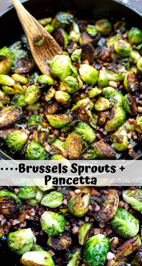 Pan Fried Brussel Sprouts With Pancetta make a wonderful side dish for dinner or holiday meals. The crisp Brussels sprouts and salty pancetta will go well with just about any meal. #brusselssproutsrecipes #sidedishrecipes #ketorecipes #lowcarbrecipes #ketoholidayrecipes #lowcarbholiday #lowcarbsidedishrecipes Brussels Sprouts And Pancetta, Brussel Sprout With Pancetta Recipes, Brussel Sprout Recipes Pancetta, Brussels With Pancetta, Brussels Sprouts Pancetta, Brussel Sprout Recipes With Pancetta, Roasted Brussel Sprouts With Pancetta, Brussel Sprouts Au Gratin, Brussel Sprouts With Pancetta