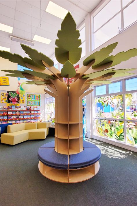 Acoustic Learning Tree for School or Library Natural Learning, Indoor Playroom, Kindergarten Interior, Collaboration Area, Lobby Ideas, Tangled Party, Apple Activities, Rooftop Terrace Design, Cat Lounge