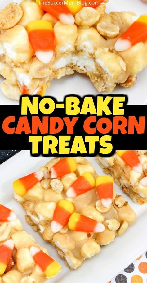 Candy Corn Bars, Candy Corn Desserts, No Bake Candy, Easy Halloween Cookies Recipes, Candy Corn Recipe, Marshmallow Desserts, Marshmallow Bars, Halloween Cookie Recipes, Butter Candy