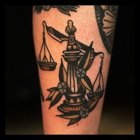 Justice Traditional Tattoo, Balance Tattoo Traditional, Libra Scale Tattoo Traditional, Old School Libra Tattoo, Scales Of Justice Tattoo Traditional, Traditional Scales Tattoo, American Traditional Scale Tattoo, Libra Traditional Tattoo, Traditional Scale Tattoo