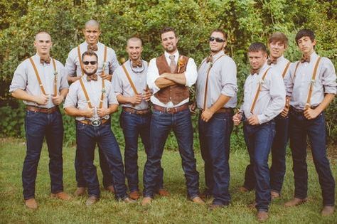 Teal Groomsmen Rustic with boots | ... , suspenders, and bow ties for groom and groomsmen // J Photography Teal Groomsmen, Groomsmen Jeans, Groom In Jeans, Country Groomsmen, Country Wedding Groomsmen, Country Wedding Bridesmaids, Fall Country Wedding, Groomsmen Wedding Photos, Country Wedding Pictures