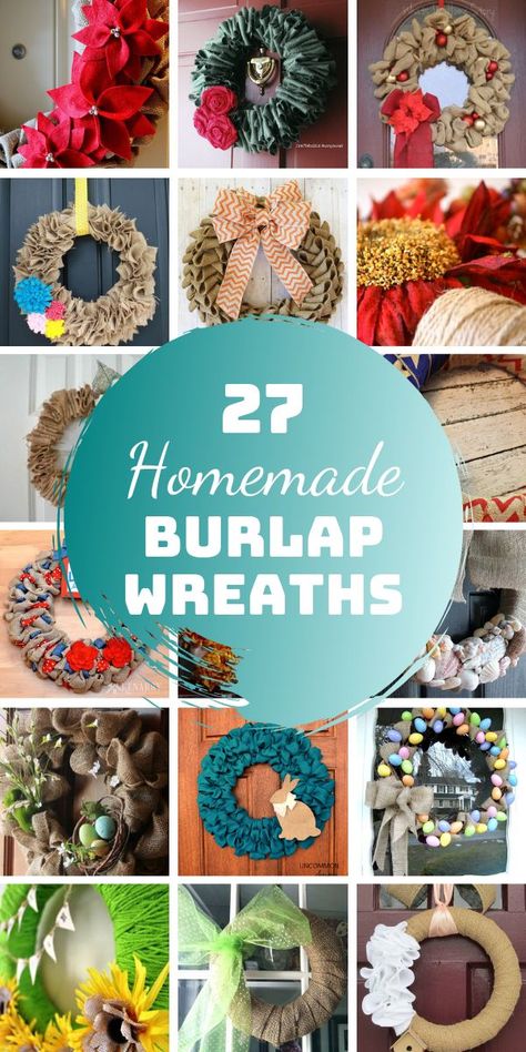 From Easter through Christmas we've got some fabulous DIY burlap wreath ideas to help you pretty up your front door! #diy #burlap #wreaths Burlap Wreath Ideas, Diy Burlap Wreath, Burlap Ribbon Wreaths, Burlap Easter Wreath, Farmhouse Projects, Senior Crafts, Spring Burlap Wreath, Burlap Wreath Tutorial, Diy Frühling