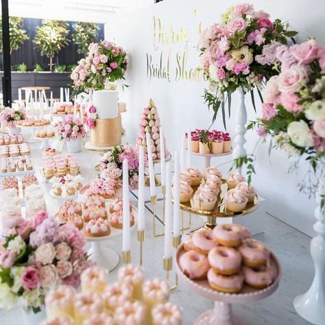 Dessert table, dessert ideas, wedding dessert, sweet wedding Dessert Display Wedding, White Desserts, Shower Desserts, Bridal Shower Inspiration, Wedding Dessert Table, Birthday Brunch, Shower Inspiration, Bridal Shower Cake, Bridal Shower Brunch