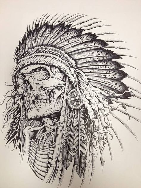 Indian Skull Tattoos, Native American Tattoo, Native American Tattoos, Native Tattoos, Indian Skull, Men Tattoos, Indian Headdress, American Tattoos, Indian Tattoo