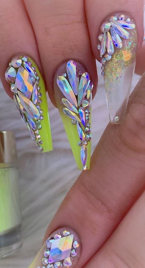 Neon And Rhinestone Nails, Poly Gel Nails, Poly Gel, Gel Nails Diy, Neon Nails, Nails Diy, Neutral Nails, Rhinestone Nails, Diy Nails