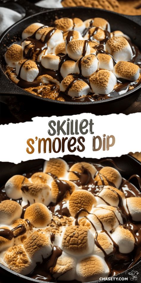 Skillet S'mores Dip [20 Minutes] - Chasety S’more Skillet, S’more Dip, Healthy Smores, Smores Dip Recipe, Skillet Dip, Skillet Desserts, Smores Dip, Roasting Marshmallows, Smoker Recipes