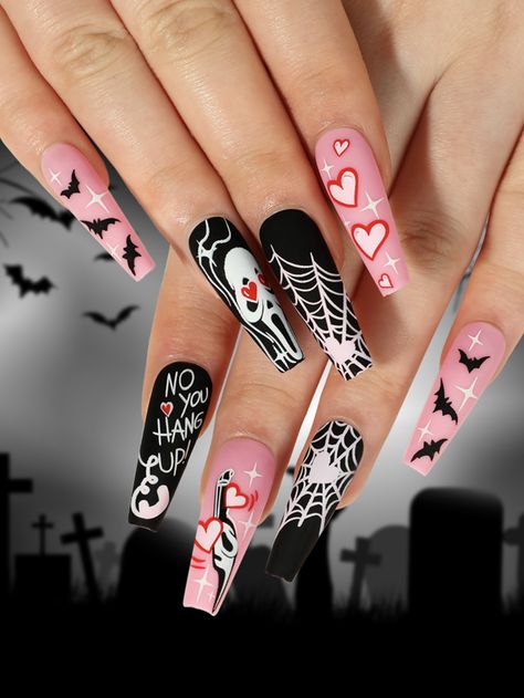 An exclusive offer for you——Affordable prices at Kollyy store, SPU: 48QHNA974478, Color: Black-pink, Pattern:Graffiti. Halloween Nail, Nails Long, Halloween Nail Art, False Nails, Fake Nails, Press On Nails, Ghost, Nail Art, Halloween