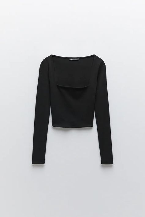 Zara T Shirts Women, Zara Clothes Women, Zara Shirt Women, Square Neck Shirt, Concept Clothing, Zara Shirt, Square Neck Top, Women's T Shirts, Black Square