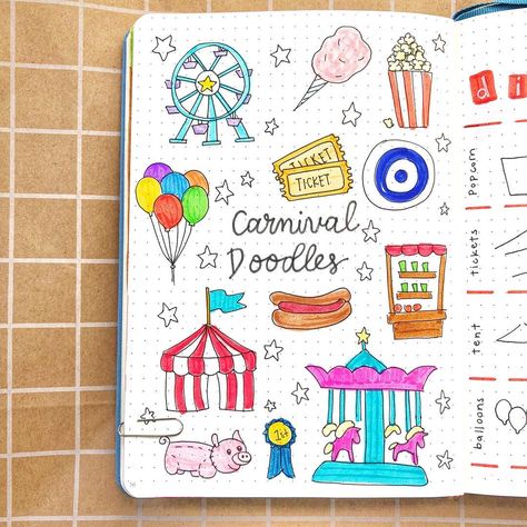 Carnival Doodles, Fair Doodles, Doodles Page, Carnival Aesthetic, Chalkboard Calendar, Journal Collection, Doodle Pages, Easy Doodle Art, Doodle Lettering