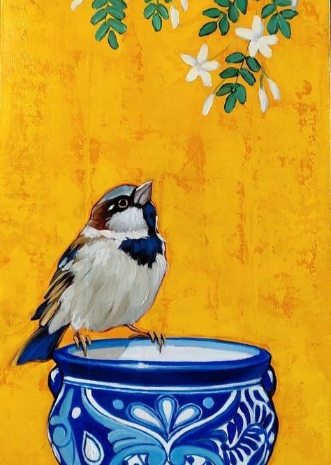 Bird Acrylic Painting, Bird Art Painting, Sparrow Art, Bird Painting Acrylic, Bird Paintings On Canvas, Sketches Ideas, Deco Wallpaper, Bird Paintings, Art Deco Wallpaper