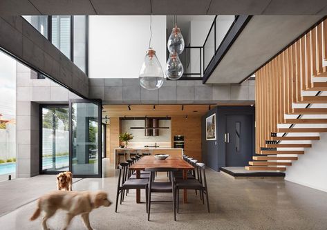 Quarry House - Picture gallery Quarry House, Wood Slat Wall, Double Height, Terrazzo Flooring, Accent Walls, Bedroom Lighting, Architect Design, Modern Architecture, Contemporary House