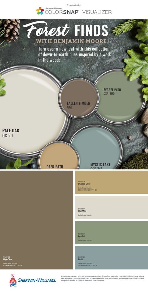 Rustic Cabin Color Palette, Mountain Lake Color Palette, Mountain Cabin Color Palette, Cabin Wall Colors, Cabin Paint Colors, Nature Inspired Painting, Boho Decor Ideas, Rustic Color Palettes, Rv Interior Remodel