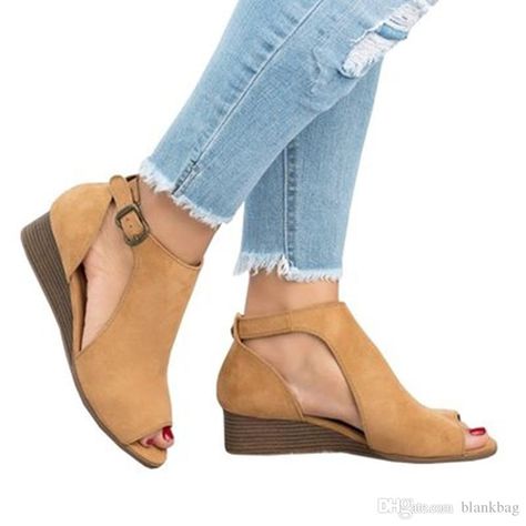 Gladiator Wedges, Peep Toe Wedge Sandals, Women Platform Sneakers, Low Heel Flats, Casual Wedges, Roman Sandals, Flat Shoe, Sandals Casual, Ankle Strap Wedges