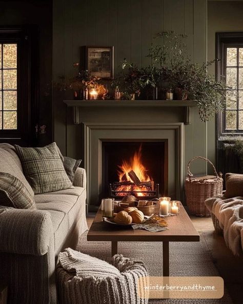 Dark Brown Fireplace, Scottish Living Room, Brown Fireplace, Fireplace Wood, Dream Interior, Autumn Home, Living Rooms, Dark Brown, Fireplace