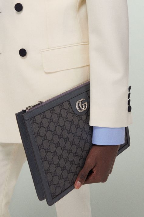 Gucci MytheresaMen Gucci Bag Outfit, Gucci Pouch, Man Clutch, Mens Luxury Fashion, Business Partner, Office Style, Gucci Men, Office Fashion, Cloth Bags