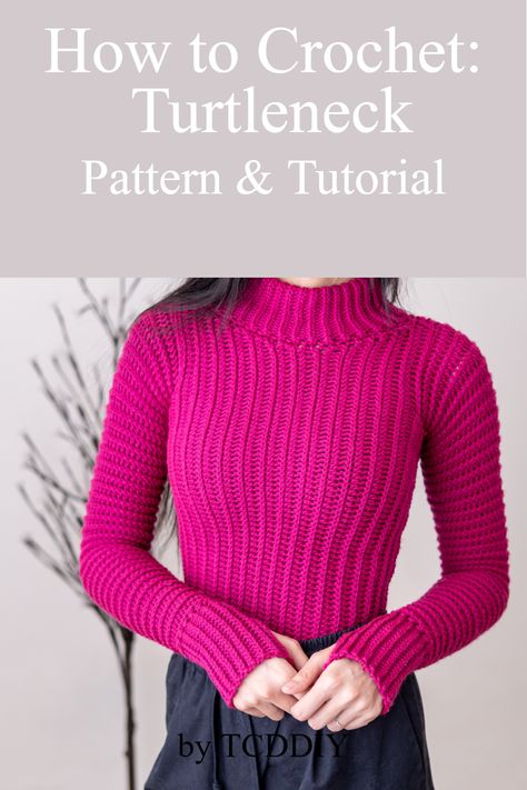 If you're looking to create something cozy, stylish and unique, this pattern is just the thing. Not only will it look great with any outfit, you'll be super comfy! Don't miss out on the chance to complete this stunning project. Click for the pattern! #crochet #crochetpattern #crochettutorial Crochet Turtle Neck, Crochet Wardrobe, Crochet Autumn, Turtleneck Pattern, Sweater Tutorial, Crochet Game, Chic Crochet, Classic Turtleneck, Modern Crochet Patterns