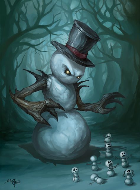 The Evil Snowman by ~Zeeksie on deviantART Evil Snowman, Scary Christmas, Christmas Horror, Creepy Christmas, Art Noir, Dark Christmas, Art Et Illustration, Arte Fantasy, Horror Art