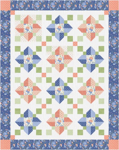 Vinca Quilt Kit 52 x 66 in Peachy Keen by Corey Yoder from Moda - 47319777 Corey Yoder Quilt Patterns, Square Quilts, Charm Square Quilt, Kim Diehl, Fat Quarter Quilt, 2 Block, Embroidered Quilts, Star Quilt Blocks, Peachy Keen