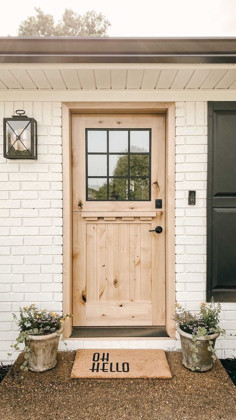 Wooden Door With Window, Front Door Renovation, Best Exterior White Paint Colors, Best Exterior White Paint, Exterior White Paint Colors, Door Renovation, White Exterior Paint Colors, Autumn Drive, Dutch Doors