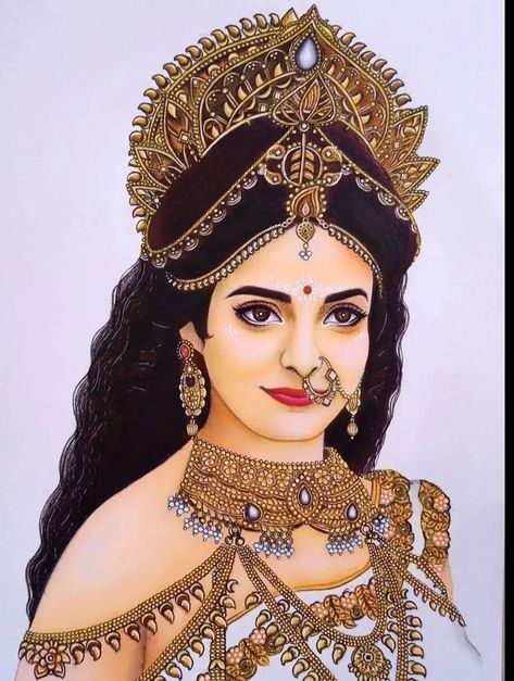 Matarani Drawings, Parvati Mata Drawing, God And Goddess Drawing, Draupadi Painting, Parvati Goddess Art, Bhagwan Drawing, Shiv Parvati Drawing, Shiv Drawing, Maa Drawing