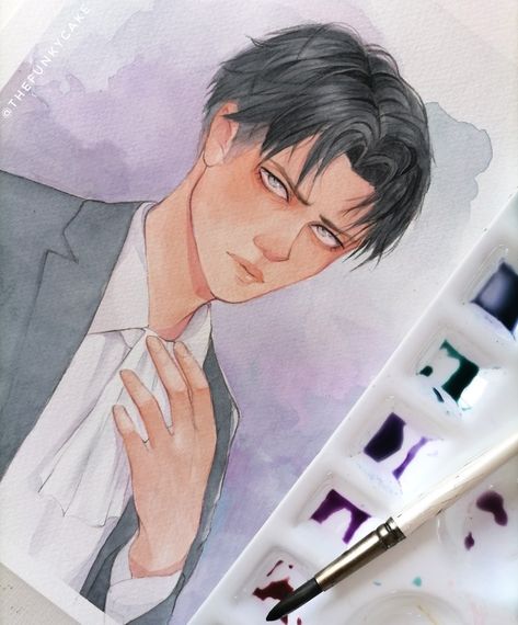 Levi attack on titan Levi Ackerman Anime, Watercolor Fanart, Levi Art, Anime Painting, Watercolour Ideas, Attack On Titan Levi, Painting Inspo, Levi Ackerman, Painting Illustration