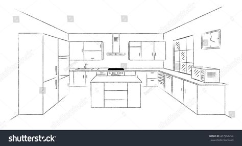 Kitchen Interior Sketch, Kitchen Plans With Island, Bathroom Drawings, Modern Kitchen Plans, Small Kitchen Floor Plans, L Shape Kitchen Layout, Home Inside Design, Kitchen Layouts With Island, Architecture Unique