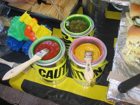 Condiments for Construction Party Tonka Truck Party, Construction Party Ideas, Hens Night Ideas, Noah James, Sensory Tray, Construction Theme Party, Tractor Party, Construction Birthday Parties, Half Birthday