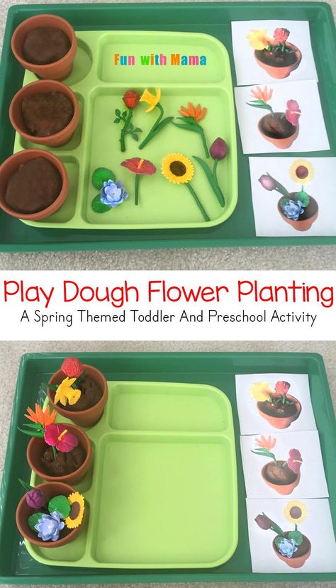 Spring Flower Planting Play Dough Activity! A great spring themed toddler and preschool activity! Spring Flower Planting, Flower Planting, Preschool Garden, Plant Activities, Playdough Activities, Plant Crafts, Spring Preschool, Invitation To Play, Toddler Snacks