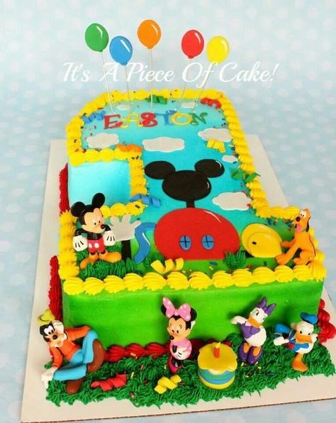 Mickey Mouse Clubhouse Sheet Cake, Mickey And Friends Cake, Mickey Mouse Clubhouse Birthday Cake, Mickey Birthday Cakes, Mickey Mouse Theme Party, Γενέθλια Mickey Mouse, Mickey Mouse Clubhouse Cake, Boys First Birthday Cake, Mickey First Birthday