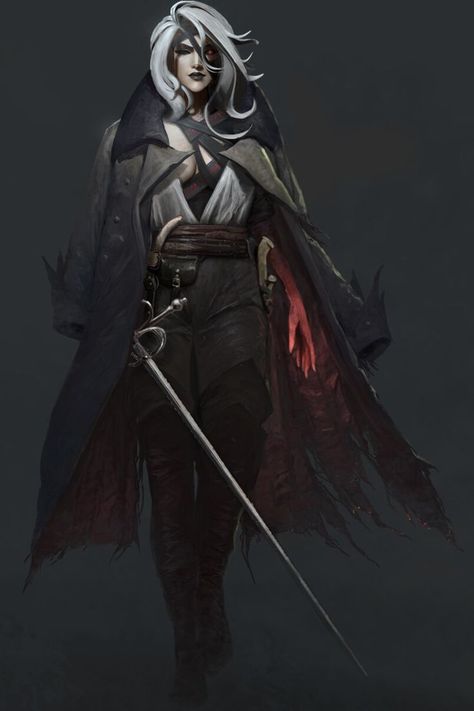 Dnd Character With Rapier, Southern Gothic Character Design, Rapier Female, Half Drow Female, D And D Characters, Dnd Drow Female, D&d Character Art, Thief Character Design, Drow Rogue