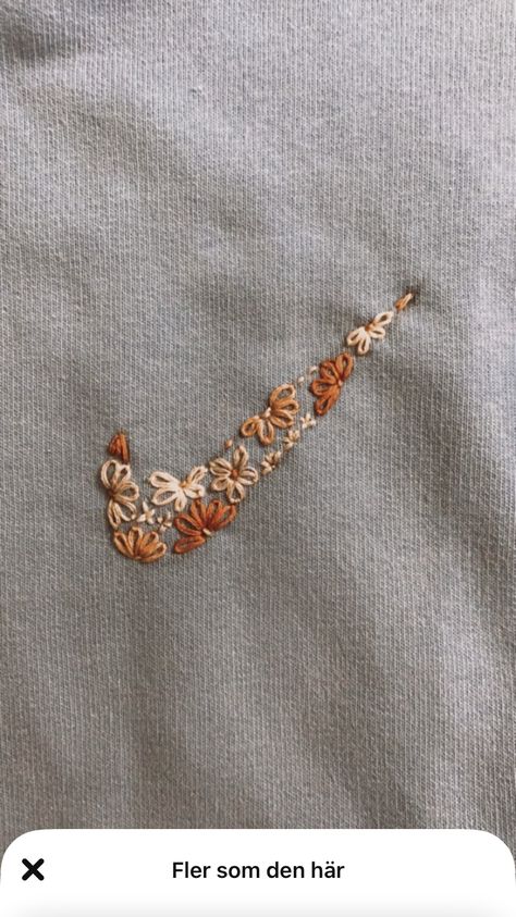 Embroidery Flowers On Sweatshirt, Embroidery Sweater Aesthetic, Picture Outline Embroidery, Nike Hand Embroidery, Embroidery On Clothes Aesthetic, Nike Flower Embroidery, Hand Embroidery Shirt, Embroidery Shirt Designs, Embroidery Aesthetic