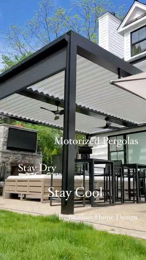 Screened Back Patio, Electric Pergola, Motorized Pergola, Steel Pergola, Louvered Pergola, Modern Pergola, Metal Pergola, Backyard Renovations, Front Porch Ideas Curb Appeal