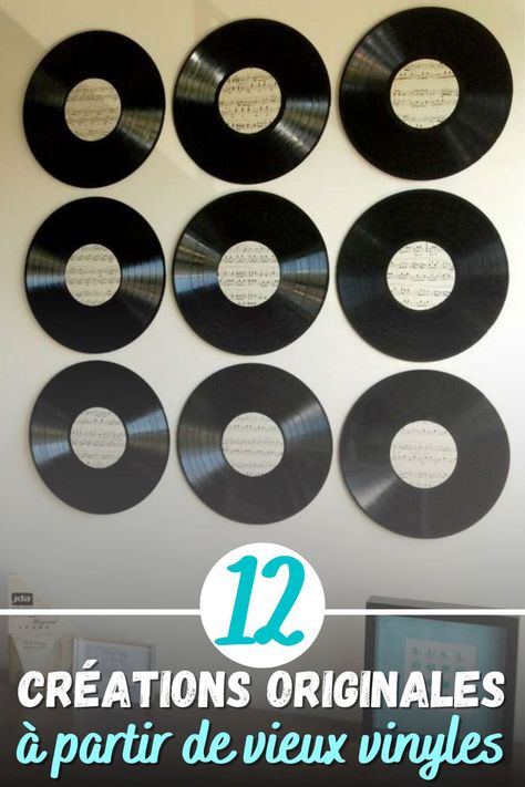 Vinyl Record Wall Art Diy, Lp Wall, Vinyl Record Wall Art, Record Ideas, Vinyl Record Crafts, Record Wall Art, Record Crafts, Music Room Decor, Vinyl Record Art