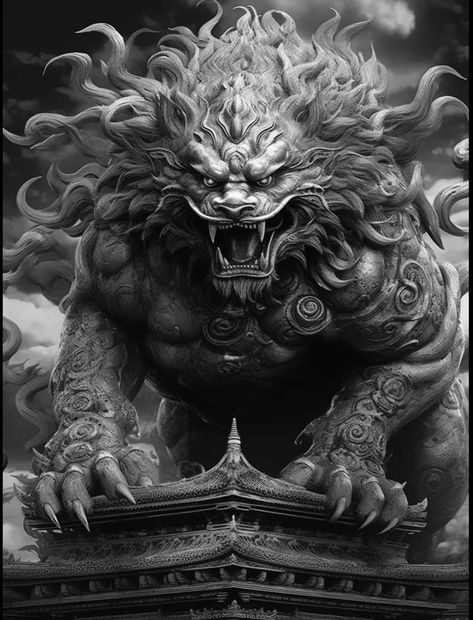 Japanese Foo Dog, Foo Dog Tattoo Design, Foo Dog Tattoo, Backpiece Tattoo, Japanese Art Samurai, Gorilla Tattoo, Dragon Tattoo Art, Foo Dog Statue, Samurai Tattoo Design