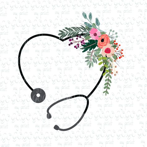 Stethoscope Drawing, Nurse Embroidery Designs, Floral Stethoscope, Cup Painting, Nurse Sublimation, Nurse Art, Nurse Design, Nursing Accessories, Floral Png