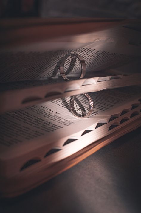 Wedding Ring On A Book, Wedding Rings Wallpaper, Wedding Ring Wallpaper, Christian Wedding Rings, Wedding Ring Gif, Bible Photos, Wedding Ring Pictures, Wedding Bible, Aesthetic Rings