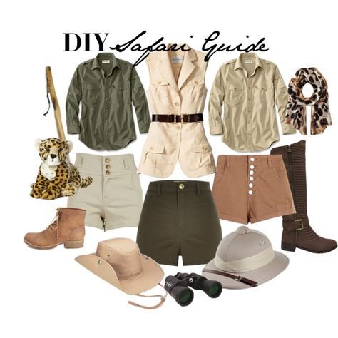 DIY Safari Guide Costume by ayemyree on Polyvore featuring River Island, AX Paris, Yoki, Forever 21, Vince Camuto, Celestron and Banana Republic Safari Adult Costume, Halloween Safari Costumes, Safari Barbie Costume, Paleontologist Costume Women, Zookeeper Costume Women's, Safari Theme Outfit Women, Safari Theme Party Outfits Women, Safari Theme Costume, Safari Theme Party Outfits