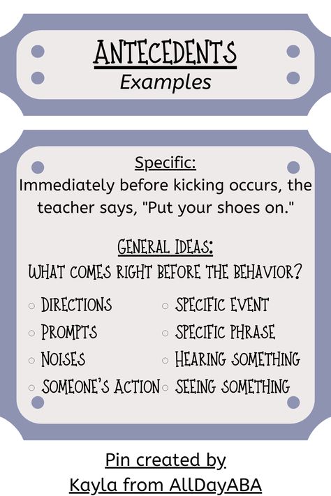 Antecedents are events or stimuli that occur immediately before a behavior. #ABA #antecedent #antecedents #examples #appliedbehavioranalysis #quickglossaryofabaterms #AllDayABA Aba Terms, Behaviour Analysis, Applied Behavior Analysis Training, Rbt Exam, Bcba Exam, Aba Therapy Activities, Behavior Technician, Task Analysis, Clinical Social Work