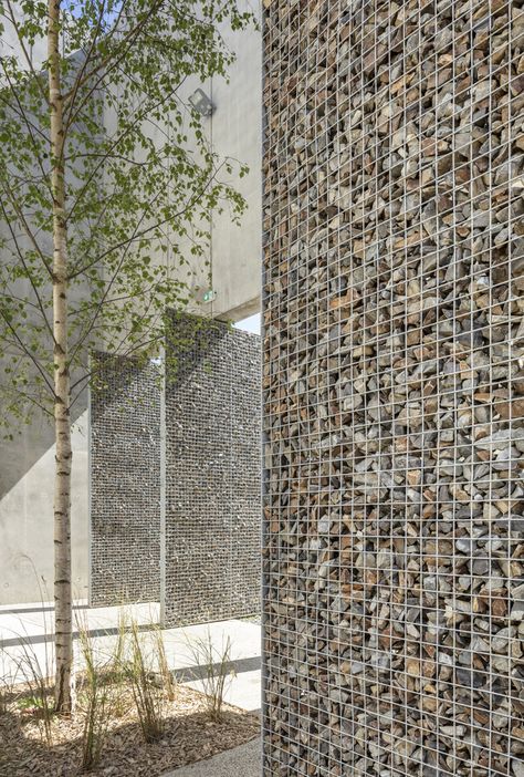 Gallery of FORT Technology Park / Randja - Farid Azib Architects - 12 Gabion Wall Architecture, Gabion Stone, Stone Landscape, Landscape Rock, Gabion Wall, Stone Facade, Stone Architecture, Negril, Facade Architecture