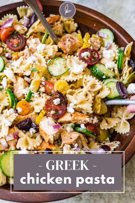 Mediterranean Chicken Pasta Salad, Italian Chicken Pasta Salad, Mediterranean Chicken Pasta, Chicken And Feta, Grilled Chicken Pasta Salad, Firehouse Recipes, Pasta Salad With Chicken, Greek Chicken Pasta, Mediterranean Pasta Salad