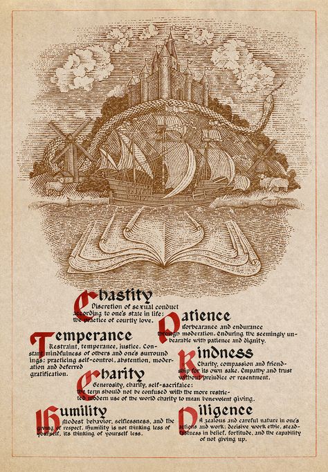 Seven virtues on Behance Seven Heavenly Virtues, Heavenly Virtues, Seven Virtues, 7 Virtues, Christian Virtues, Courtly Love, Catholic Symbols, Photography Collage, 7 Deadly Sins