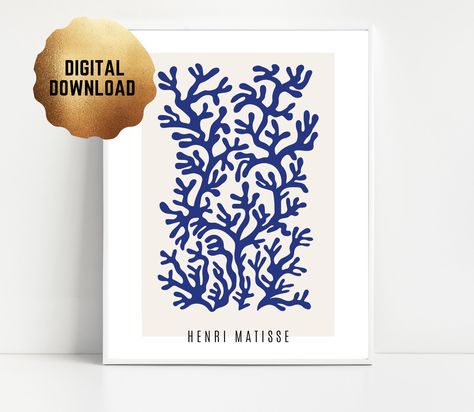 Matisse Print, Download Exhibition, Poster Blue, Wall Art Mid Century Henri Matisse Digital Print Berggruen & Cie Shapes art PDF Coral Art Print, Paper Clouds, Art Pdf, Coral Art, Poster Blue, Shapes Art, Matisse Print, Coral Print, Art Mid Century