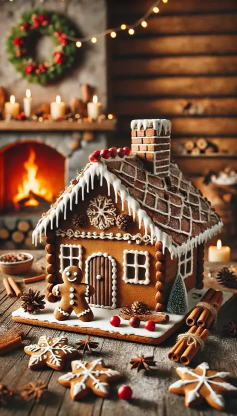 Gingerbread House Decorating Ideas, Decoracion Navidad Diy, Gingerbread House Diy, Gingerbread House Inspo, Simple Icing, Homemade Gingerbread House, Gingerbread House Decorating, Ginger House, Mini Gingerbread House