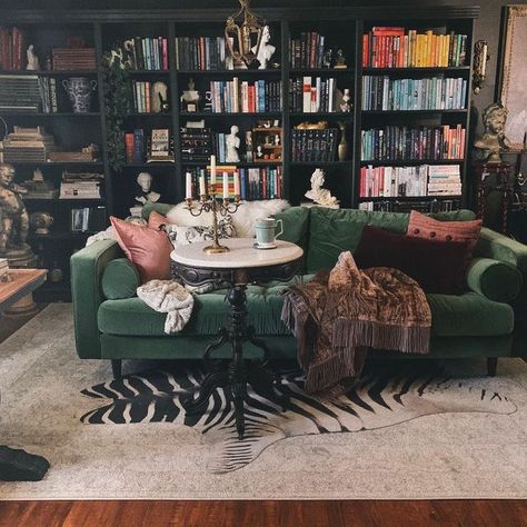 Maximalism Living Room, Comfy Cozy Home, Article Furniture, Dark Home Decor, Home Library Design, Dark Home, Dark Interiors, Maximalism, House Room