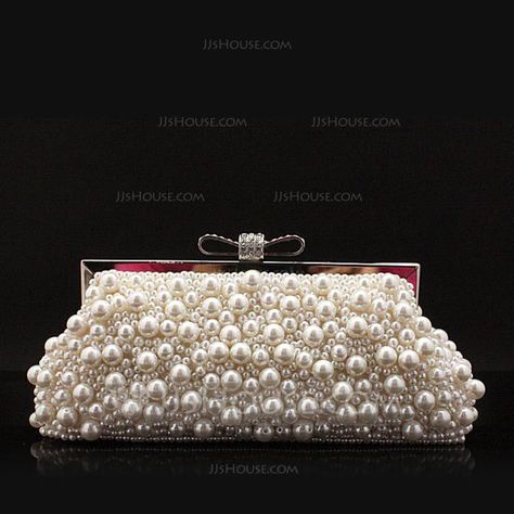 Charming Silk/Pearl With Rhinestone Clutches (012028130) - JJsHouse Bridal Clutch Purse, Pearl Clutch Bag, Bridal Clutches, Beaded Clutch Bag, Pearl Clutch, Bride Bag, Clutch Bag Wedding, Bridal Purse, Bridal Bag