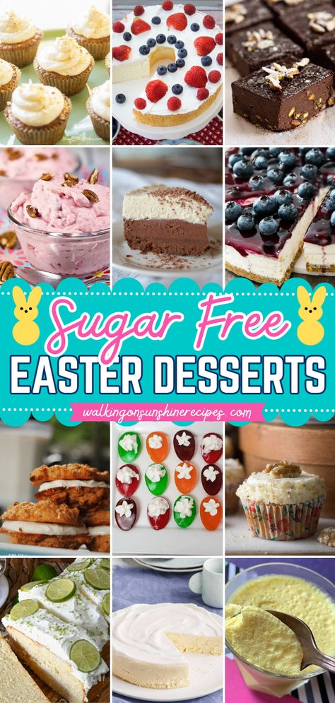 Your Easter baking ideas must have these sweets for diabetics! While these sugar-free easter dessert recipes are healthier, they still taste as delicious. These easy Easter desserts also have gluten-free, dairy-free, and low-carb options! Sugar Free Easter Desserts, Easter Baking Ideas, Healthy Easter Dessert, Healthy Easter Treats, Sweets For Diabetics, Sugar Free Desserts Easy, Easter Cookie Recipes, Gluten Free Easter, Low Sugar Desserts